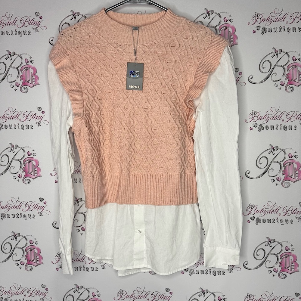 Mexx Pink Knit Sweater Vest with White Shirt brand new with tags pink white